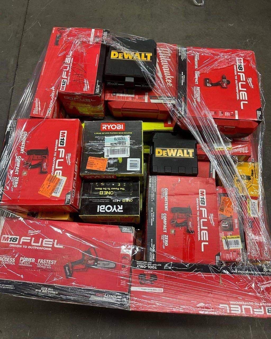 DeWalt professional tool pallet ready for export